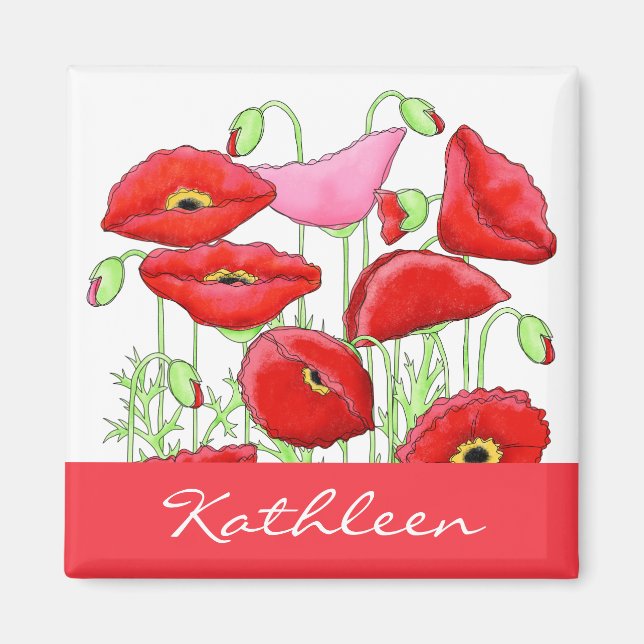 Imán Poppies rojos Art Custom Name Personalizado (Frente)