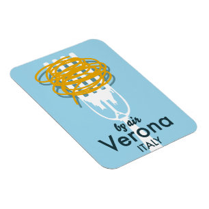 Imán Por Air Verona Italia afiche de viaje retro.
