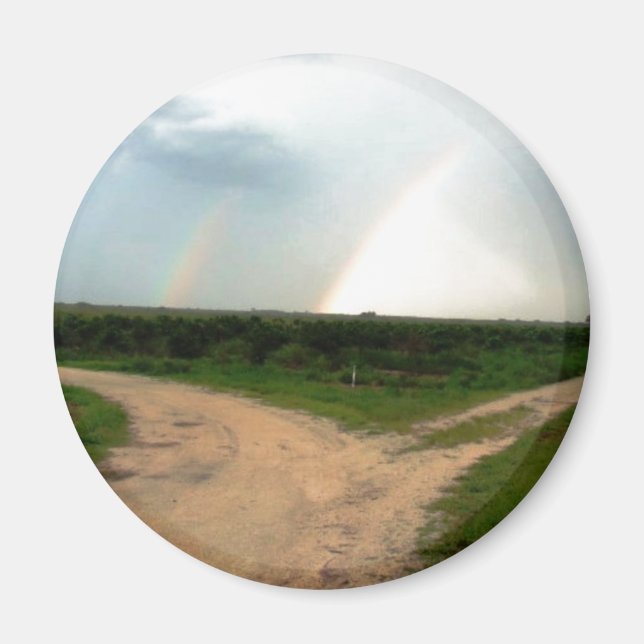 Imán '¿Por dónde ahora?' Doble arcoiris en Crossroads.. (Frente)