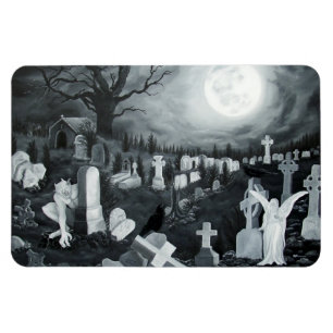 Imán Por la noche en el cementerio - ángel con diablo