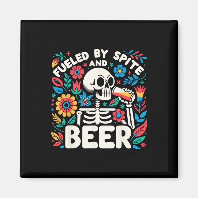 Imán Por Spite And Beer Halloween Skeleton Floral (Frente)