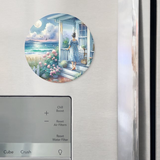 Imán Porche de cabaña iluminado por la luna junto al ma (In situ (nevera))