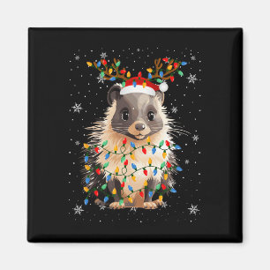 Imán Porcupine Animal Santa Hat Ugly Christmas Tree Lig