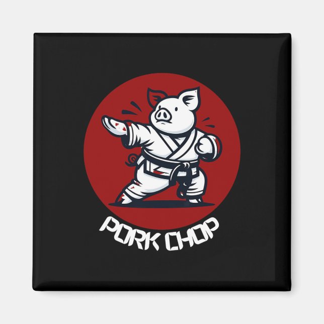 Imán Pork Chop Karate Pig Funny Pun Martial Arts  (Frente)