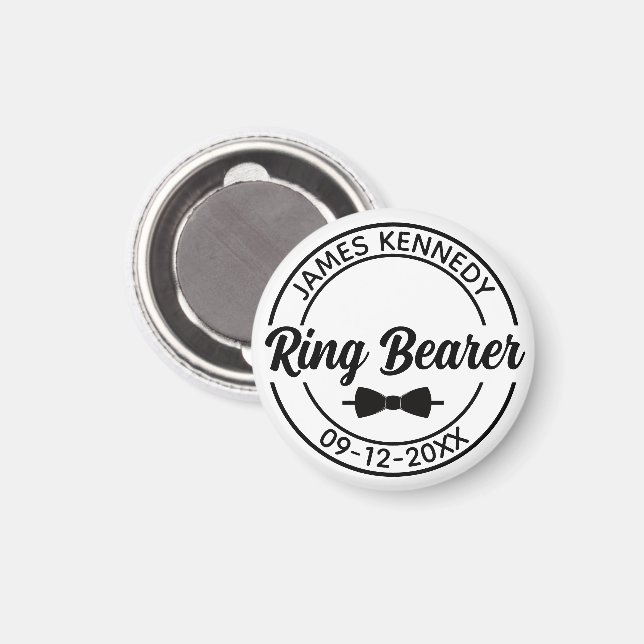 Imán Portador de anillo personalizado con nombre y fech (Anverso/Reverso)