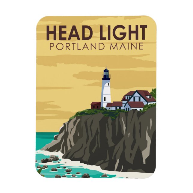 Imán Portland Head Light Maine Vintage Art (Vertical)