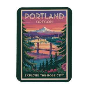 Imán Portland Oregon Monte Hood Viajes Arte Vintage