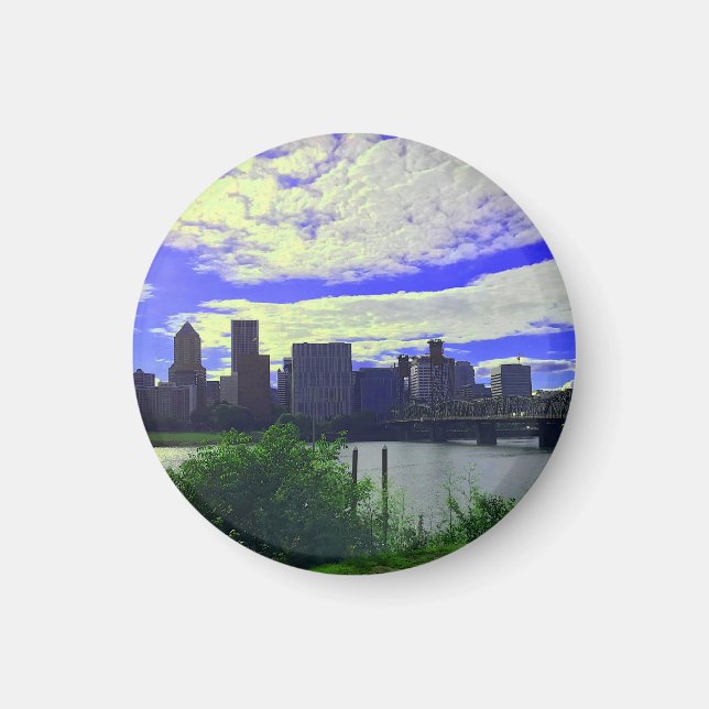 Imán Portland, Oregon Skyline #2 Round Magnet  (Frente)