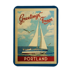 Imán Portland Sailboat Vintage Travel Maine