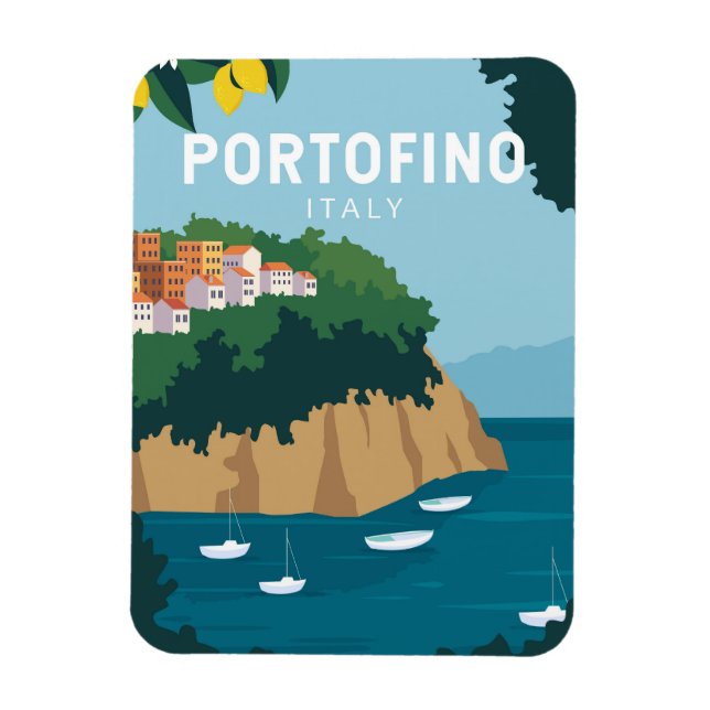 Imán Portofino Italia Retro Viaje Arte Vintage (Vertical)