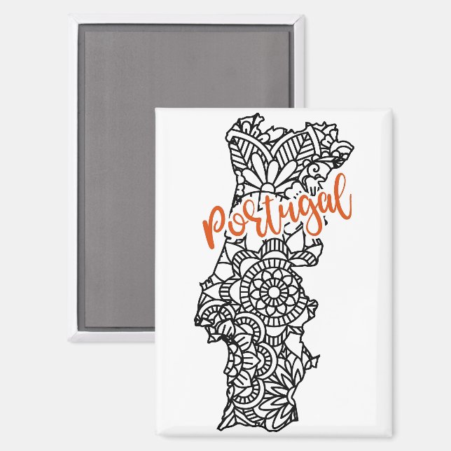 Imán Portugal Floral Mandala Silhouette (Anverso/Reverso)