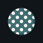 Imán Pos de polka blanco en verde azulado<br><div class="desc">Pos de polka blanco en verde azulado</div>