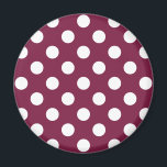 Imán Pos de polka blanco sobre burdeos<br><div class="desc">Pos de polka blanco sobre burdeos</div>