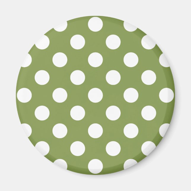 Imán Pos de polka blanco sobre el verde oliva (Frente)