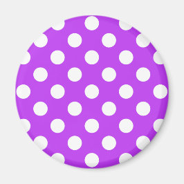Imán Pos de polka blanco sobre púrpura brillante