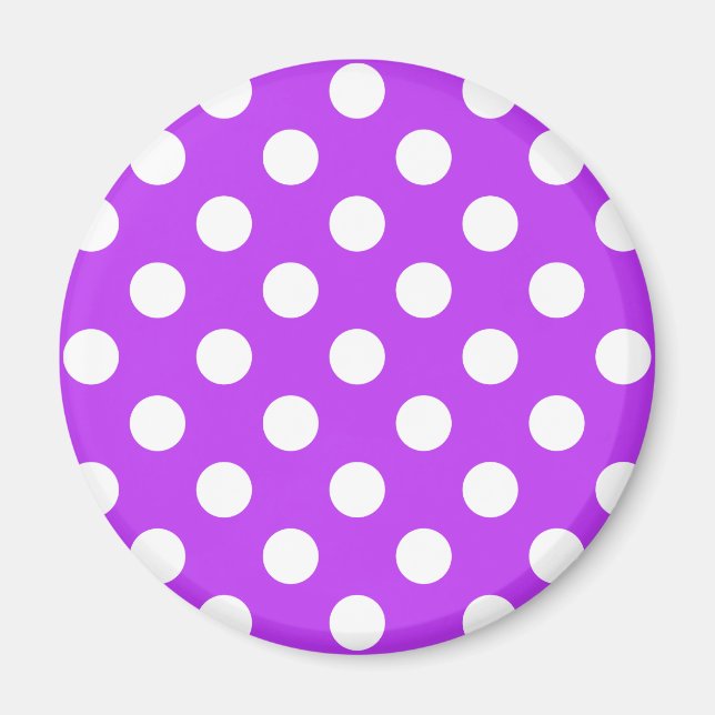 Imán Pos de polka blanco sobre púrpura brillante (Frente)