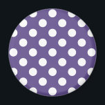 Imán Pos de polka blanco sobre ultravioleta<br><div class="desc">El color de Pantone del año 2018 es ultra violeta.</div>