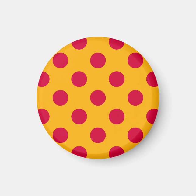 Imán Pos rojos de polka sobre amarillo (Frente)