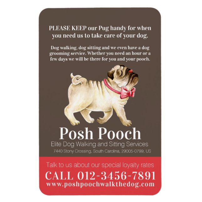 Imán Posch pooch lindo pug dog servicios de caminar (Vertical)