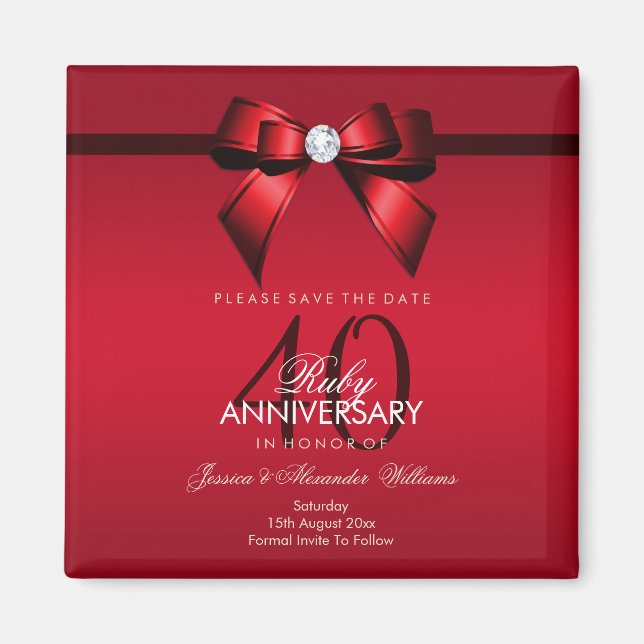 Imán Posh Gem Bow & Ribbon 40º Aniversario de Boda (Frente)