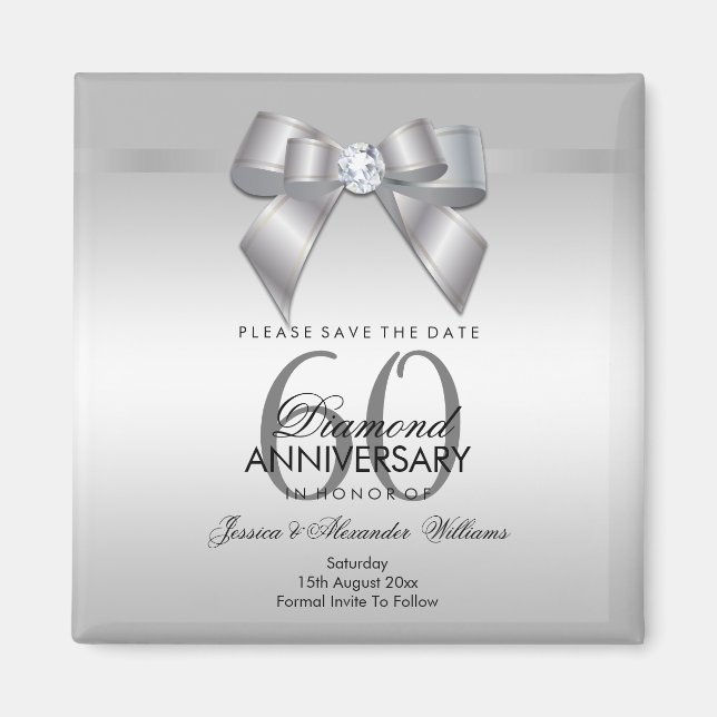Imán Posh Gem Bow y Ribbon 60° Aniversario Boda (Frente)