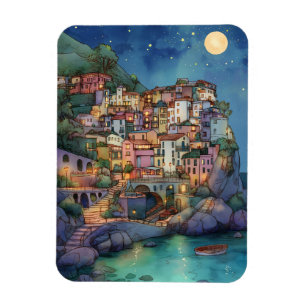 Imán Positano, Italia - Aldea costera y cielo estrellad