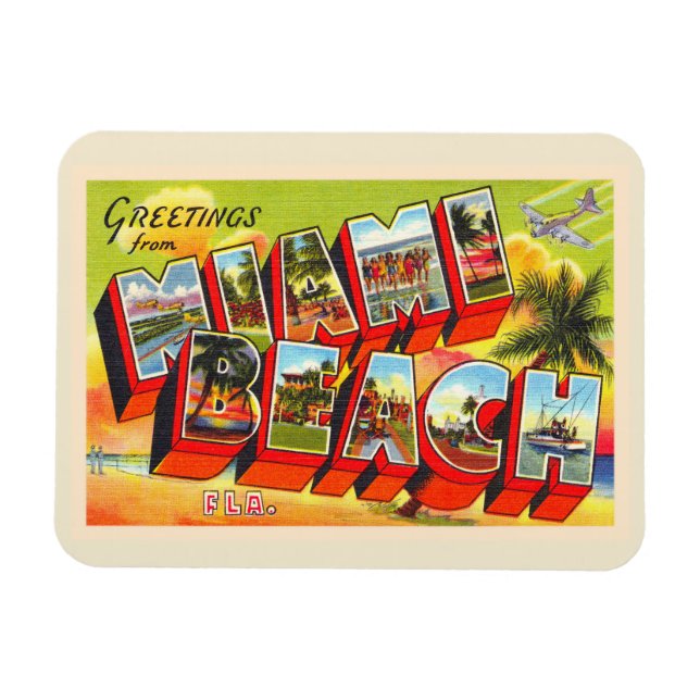 Imán Postal carta grande de Miami Beach Florida (Horizontal)
