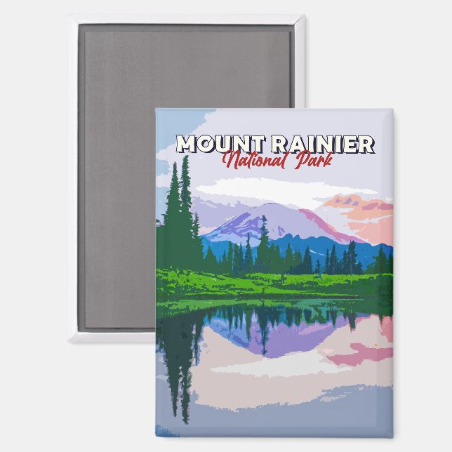 Imán Postal de época del Parque Nacional Mount Rainier (Anverso/Reverso)