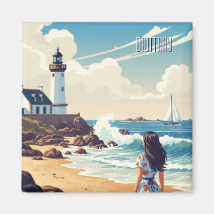 Imán Postal de Faro de Playa Brittany de la Francia de