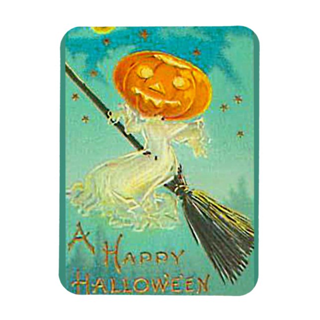 Imán Postal de Halloween Pumpkin Witch Vintage (Vertical)