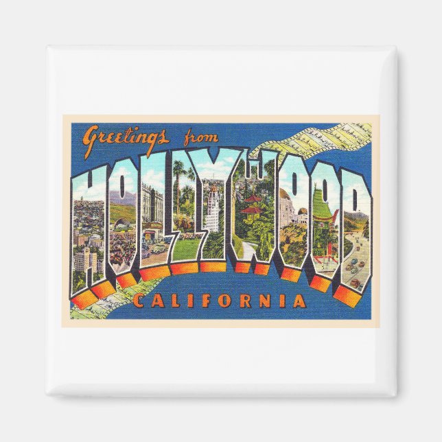 Imán Postal de letras grandes de Hollywood California V (Frente)