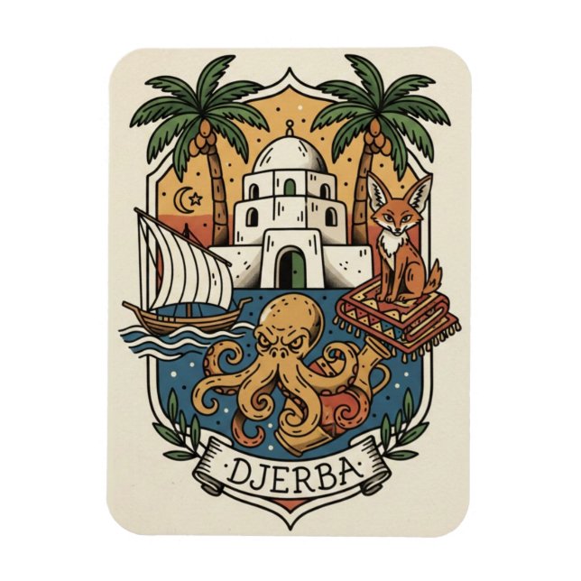 Imán Postal de viaje a la isla de Djerba Túnez (Vertical)