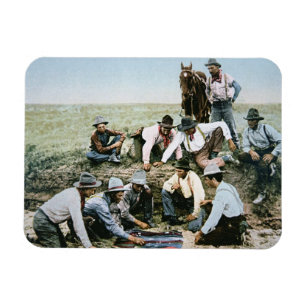 Imán Postal que representa a los vaqueros que juegan