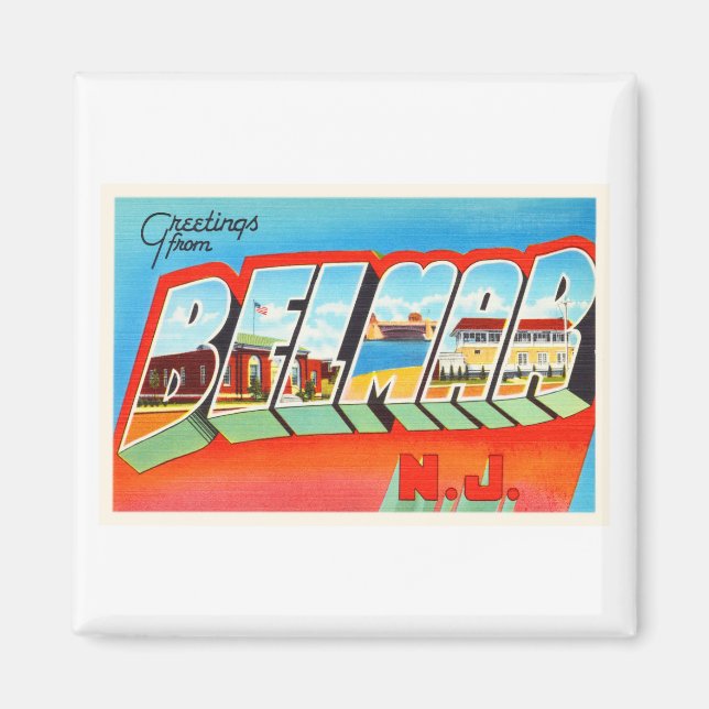 Imán Postales de viaje de Belmar New Jersey NJ Old Vint (Frente)