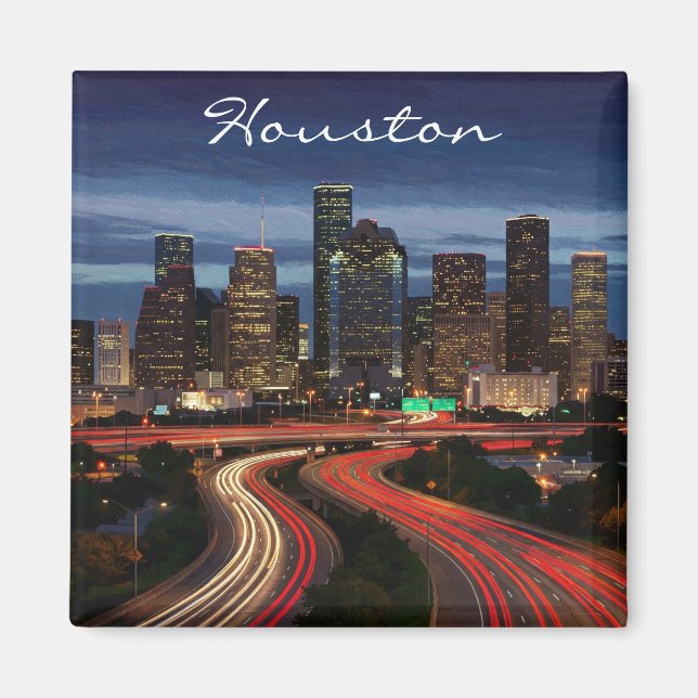 Imán Postales nocturnas de Houston Texas (Frente)