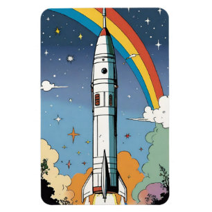 Imán Póster brillante de cohete espacial retro