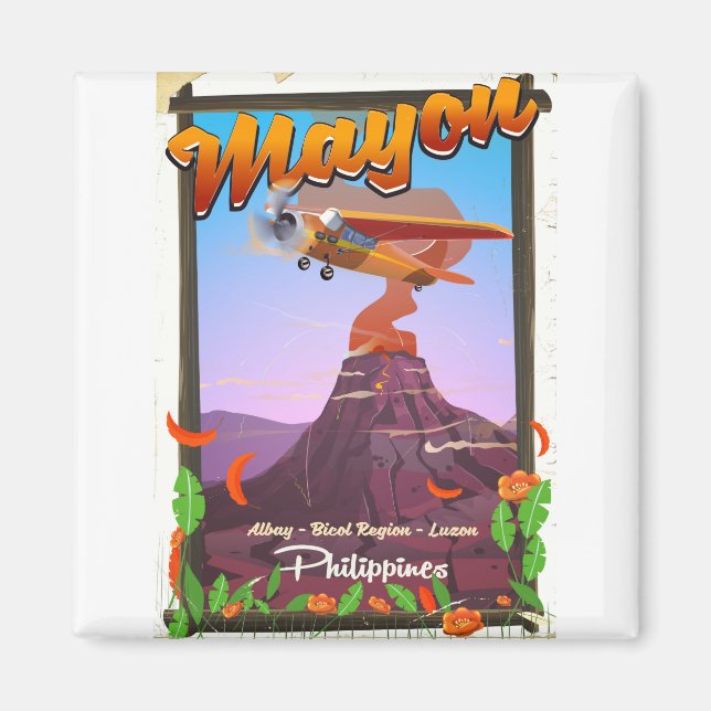 Imán Poster de aventuras del volcán Mayon (Frente)