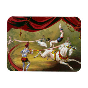 Imán Poster De Circo Con Acrobat Actuando A Caballo.