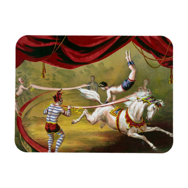 Imán Poster De Circo Con Acrobat Actuando A Caballo. (Horizontal)