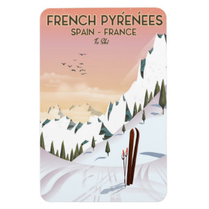 Imán Poster de esquí de los Pirineos franceses