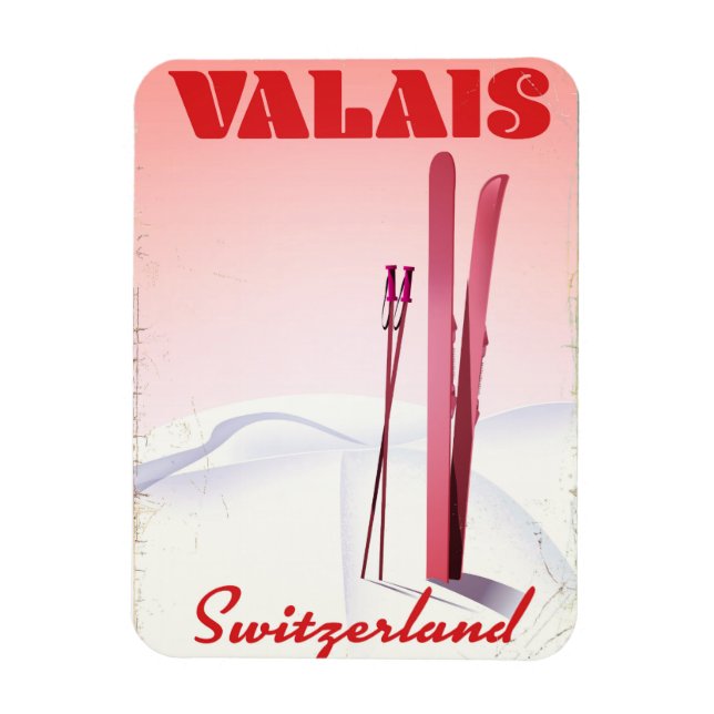 Imán póster de esquí vintage de valais Suiza (Vertical)