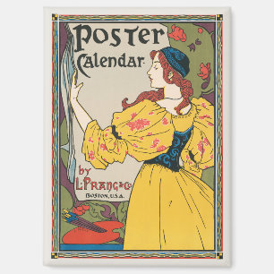 Imán Póster de mujer con vestido amarillo Art Nouveau v