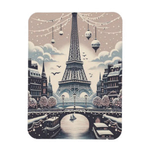 Imán Póster de Navidad de París - Torre Eiffel nevada d