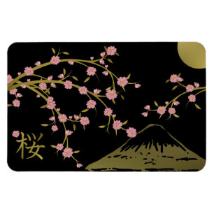 Imán Póster de pantalla japonesa rosa sakura dorado neg