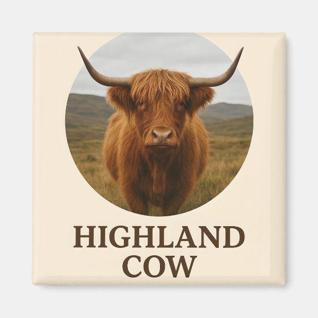 Imán Póster de retrato de vaca de las Highlands con "Va (Frente)