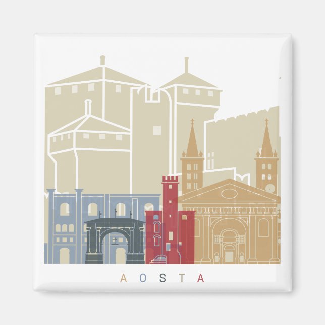 Imán Poster de skyline de Aosta (Frente)