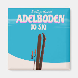 Imán Póster de viaje de esquí Adelboden Suiza