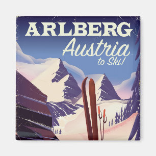 Imán Póster de viaje de esquí de Arlberg Austria