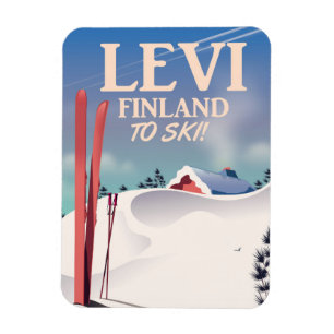 Imán Póster de viaje de esquí Levi, Finlandia