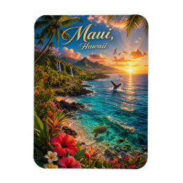 Imán Póster de viaje de la costa tropical de Maui Hawai